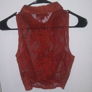 Sleeveless Burnt Orange Lace Blouse